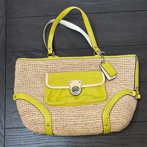 Coach Line Green Straw Shoulder Bag